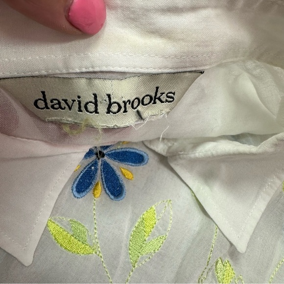 David Brooks Floral Embroidered sheer White  Button-Down Shirt sz (L) - Picture 7 of 7